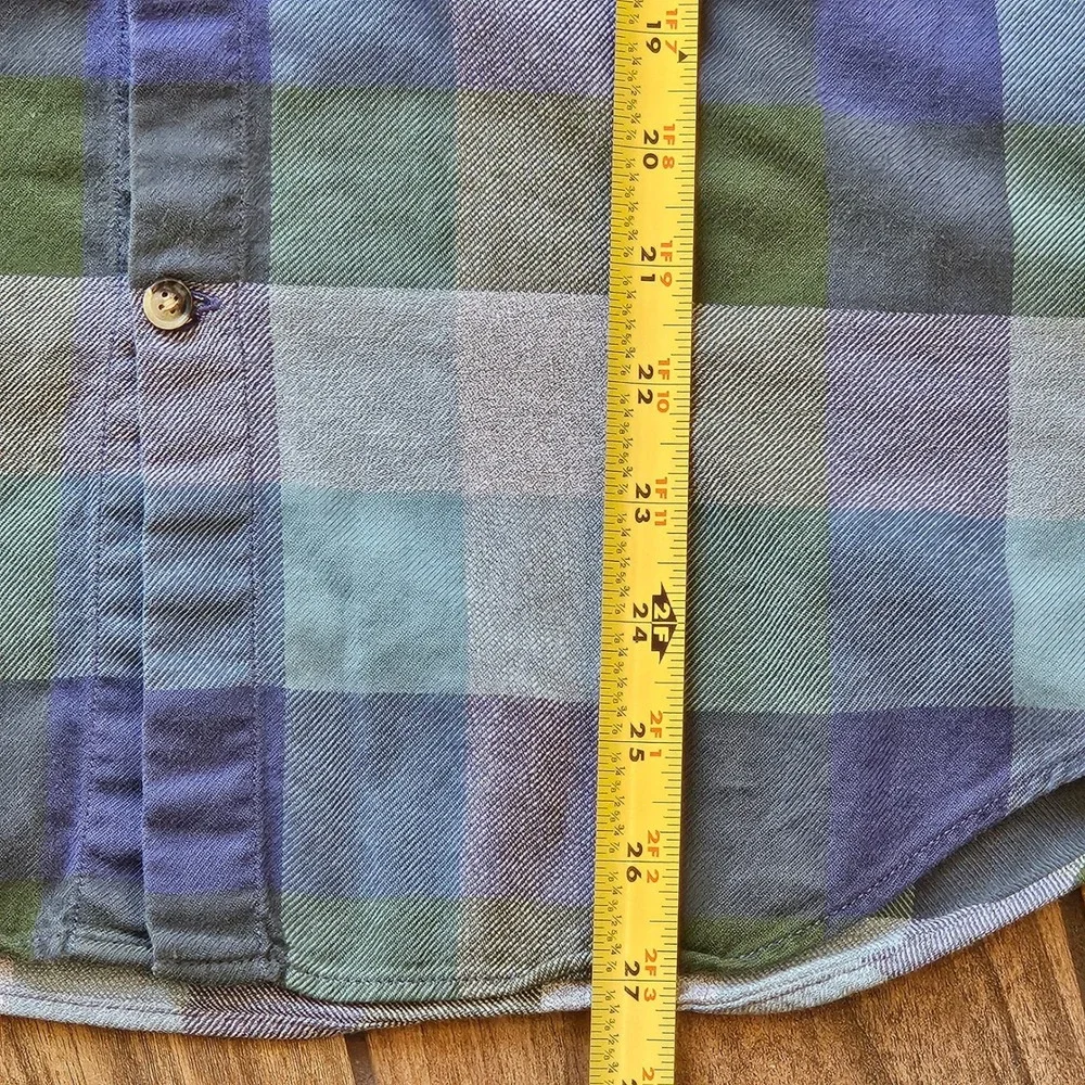 Banana Republic Luxe Flannel Shirt Mens Sm Camden Fit Blue Green Buffalo Check